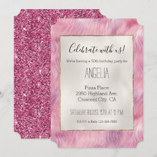Girly Cotton Candy Pink Glitter Invitation
