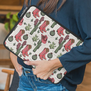 Girly Country Cowgirl Christmas Pink and Green Laptop Sleeve