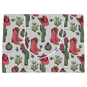 Girly Country Cowgirl Christmas Pink and Green Large Gift Bag