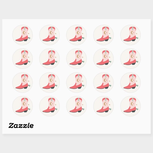 Girly Cowboy Boot Classic Round Sticker (Sheet)