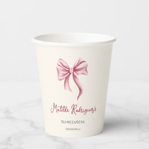 Girly Cream Pink Bow Quinceanera Party Paper Cups