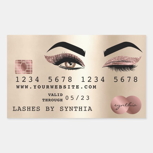 girly credit card makeup wink eye gold rose gold rectangular sticker (Front)