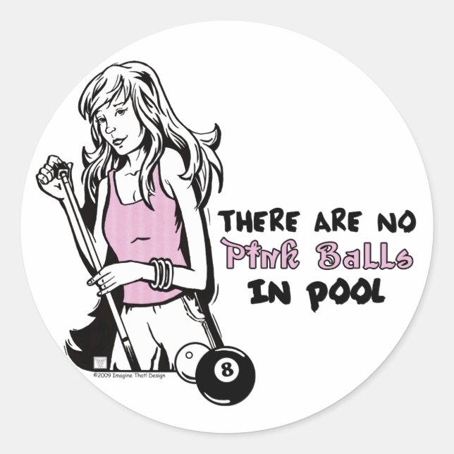 Girly Cue Classic Round Sticker (Front)