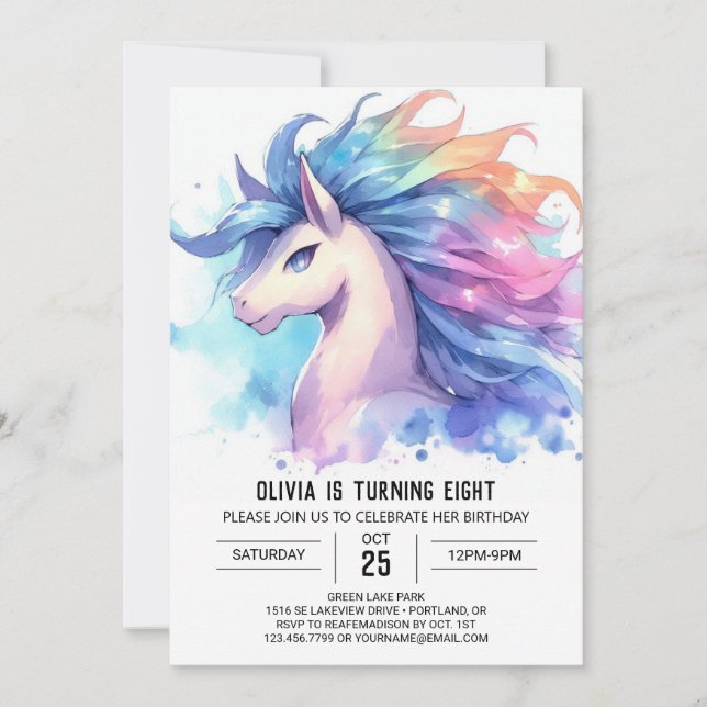 Girly Custom Horse Birthday Invitation (Front)