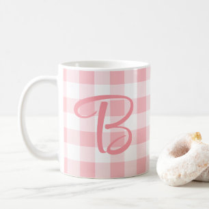 Girly Custom Monogram Mug Pink Plaid