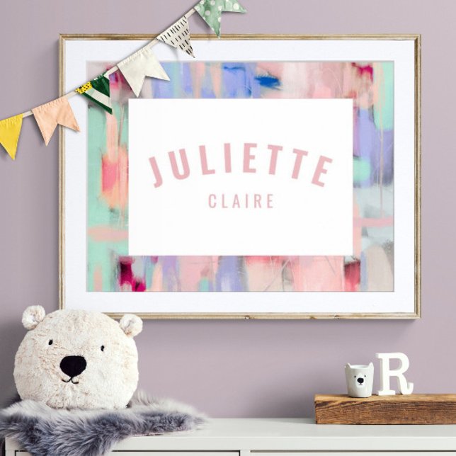 Girly Custom Name Print Pink Pastel Kid Room Decor (Customize name! Shown with white mat and wood frame. You will receive print only.)