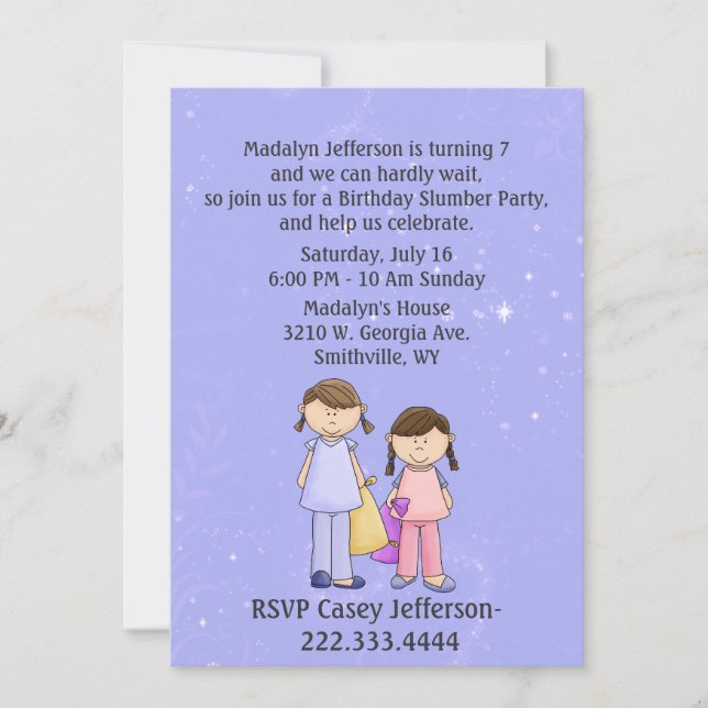 Girly Custom Slumber Party Birthday Invitation (Front)