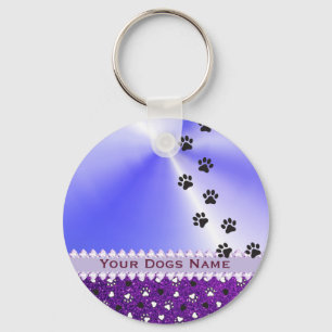 Girly Customized Dog Paw Print & Glitter Key Ring