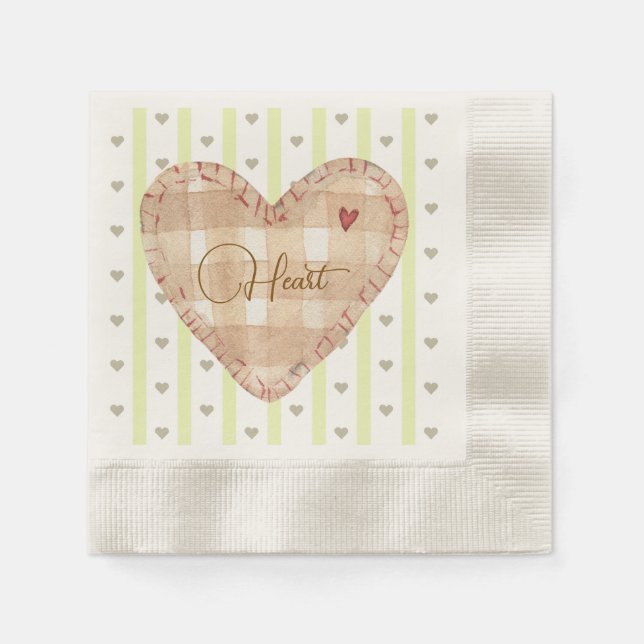 Girly cute calligraphy heart pattern Green Brown Napkin (Front)
