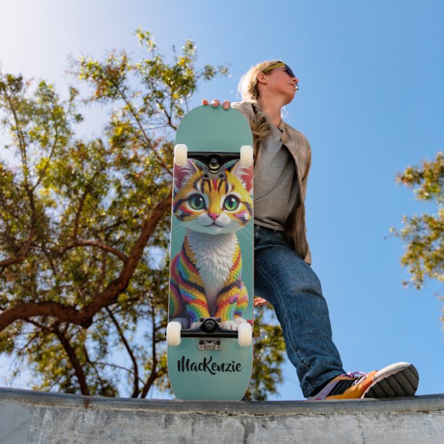 Girly Cute Colourful Margay Candy Cat Skateboard (Outdoor 1)