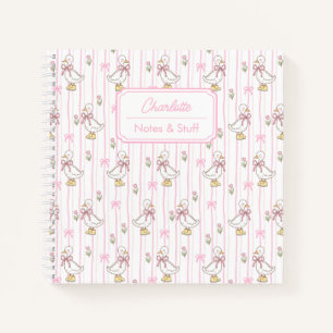 Girly Cute Coquette Goose with Pink Bow Custom  Notebook