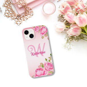 Girly Cute Fashion Floral Monogram iPhone 14 Case