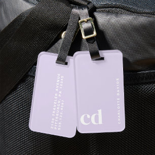 Girly Cute Light Purple Monogram Luggage Tag