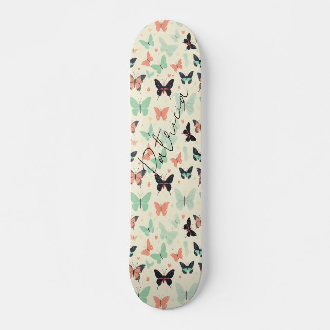 Girly Cute Pastel Butterfly Chic Skateboard (Front)