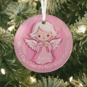Girly Cute Pink Angel 2025 Glass Tree Decoration