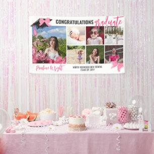 Girly Cute Pink Bows 7 Photos Congrats Graduate Banner