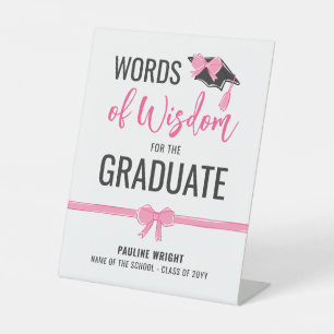 Girly Cute Pink Bows Advice Graduation Pedestal Sign
