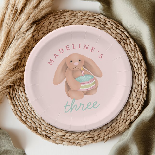 Girly Cute Pink Bunny Cake Girls Birthday  Paper Plate (Creator Uploaded)