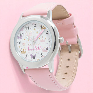 Girly Cute Pink Princess Crown Personalised Watch