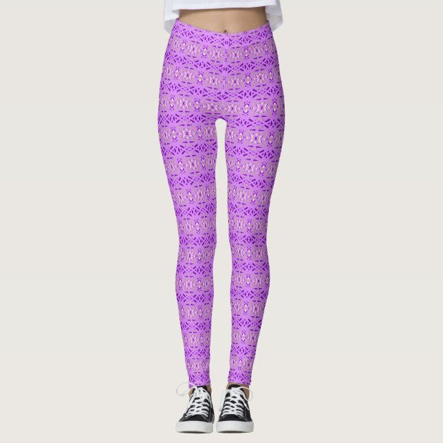 Girly Cute Purple Modern Pattern Gym Yoga Leggings (Front)