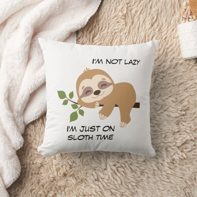 Girly Cute Sloth Time Funny Quote Cushion (Blanket)