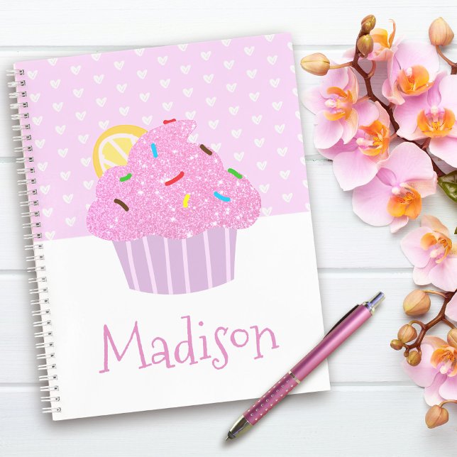 Girly cute sweet cupcake hearts pink modern school notebook (Creator Uploaded)