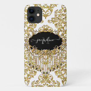 Girly Damask Gold Glitter Sparkle Monogram Name Case-Mate iPhone Case