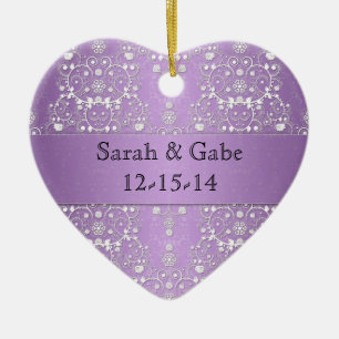 Girly Damask in Lavender and White Ceramic Tree Decoration