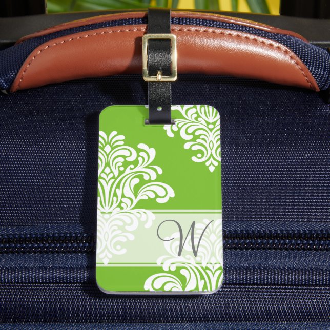 Girly Damask Monogram Luggage Tag (Front Insitu 2)