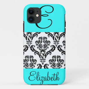 Girly Damask Pattern with Monogram and Name iPhone 11 Case