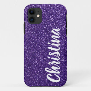 Girly Dark Purple Glitter Name Personalized Case-Mate iPhone Case