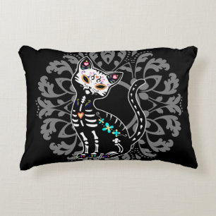 Girly Day of the Dead cute cat custom monogram Decorative Cushion