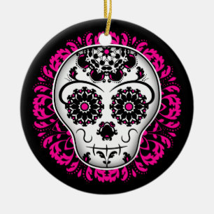 Girly day of the dead sugar skull ceramic tree decoration