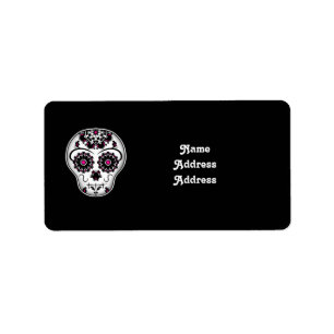 Girly day of the dead sugar skull label