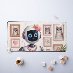 Girly Desktop  AI Robot  Pink Tech Girls Desk Mat