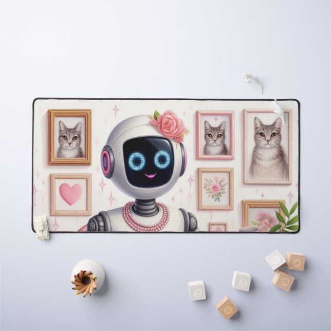 Girly Desktop  AI Robot  Pink Tech Girls Desk Mat (Kids Table)