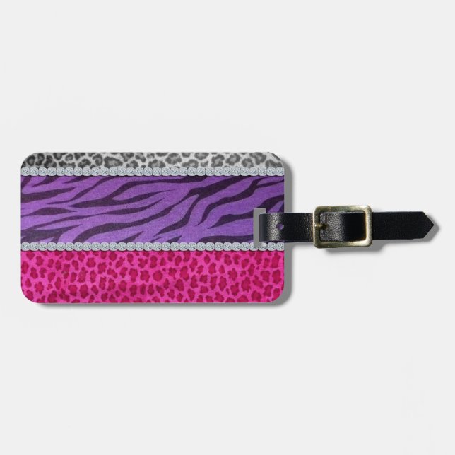 Girly Diamond Animal Print Luggage Tag (Front Horizontal)