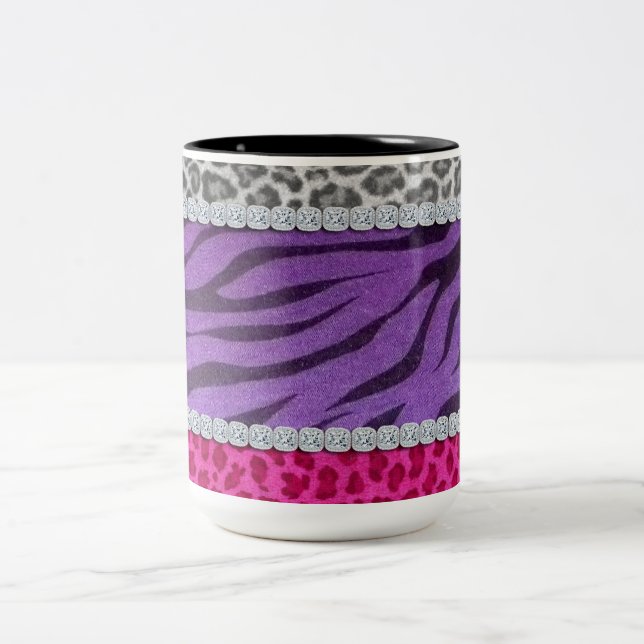 Girly Diamond Animal Print Two-Tone Coffee Mug (Center)
