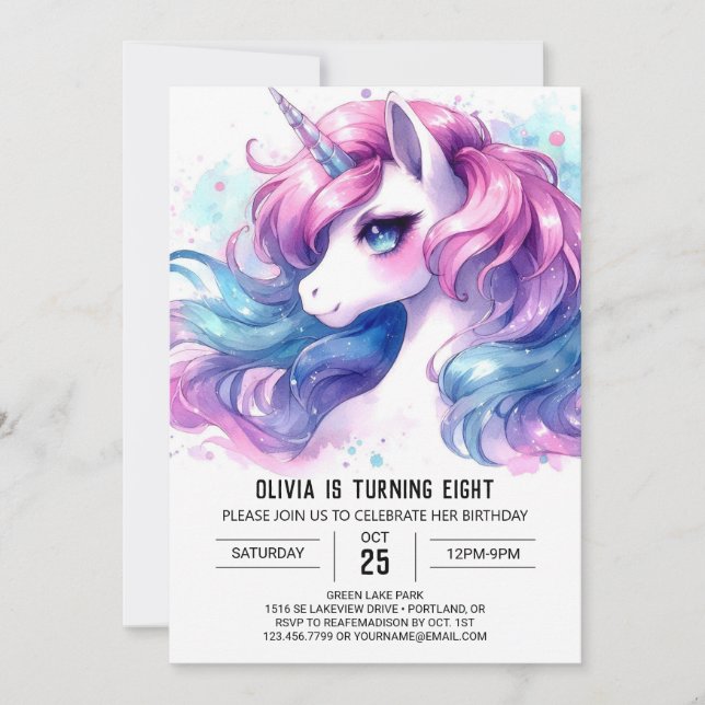 Girly Digital Horse Birthday Invitation (Front)