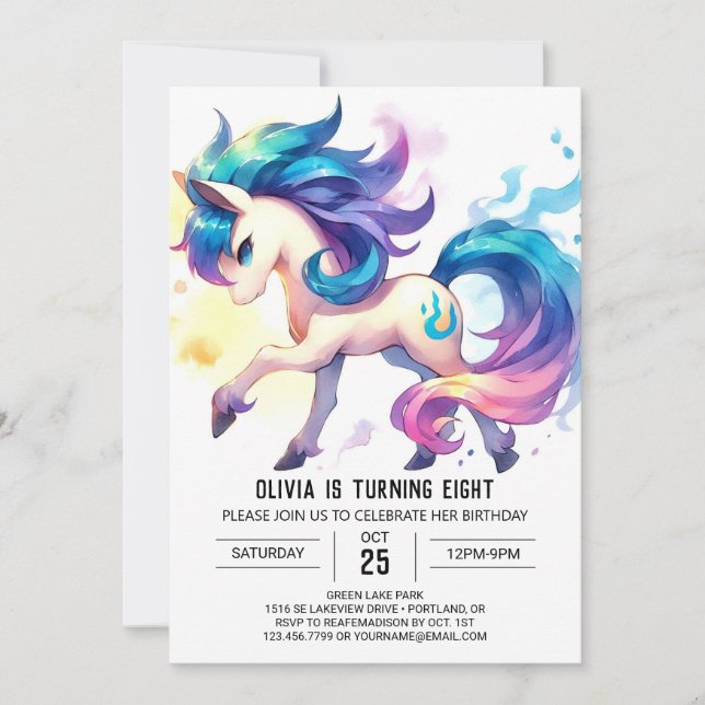 Girly Digital Horse Birthday Invitation (Front)
