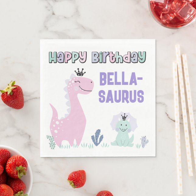 Girly Dinosaur A-Roar-able Birthday Party Any Age Napkin (Insitu)