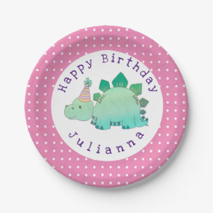 Girly Dinosaur Kids Birthday Party Paper Plate