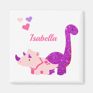 Girly Dinosaur Pink Personalised Magnet