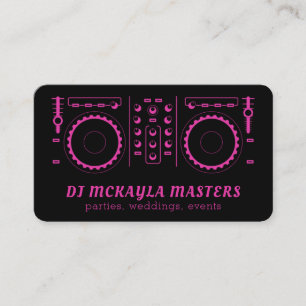 Girly DJ Disc Jockey Neon Pink & Black Turntable Business Card