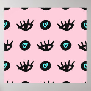 Girly Doodle: Eyes Hearts Seamless. Poster