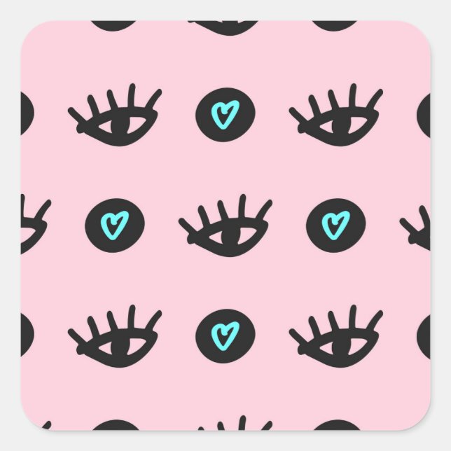 Girly Doodle: Eyes Hearts Seamless. Square Sticker (Front)