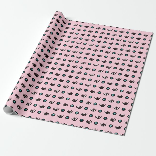 Girly Doodle: Eyes Hearts Seamless. Wrapping Paper (Unrolled)