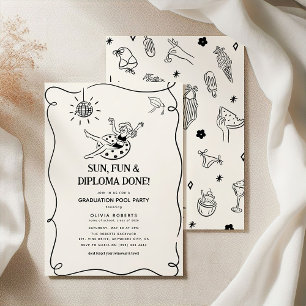 Girly Doodle Graduation Pool Party Invitation