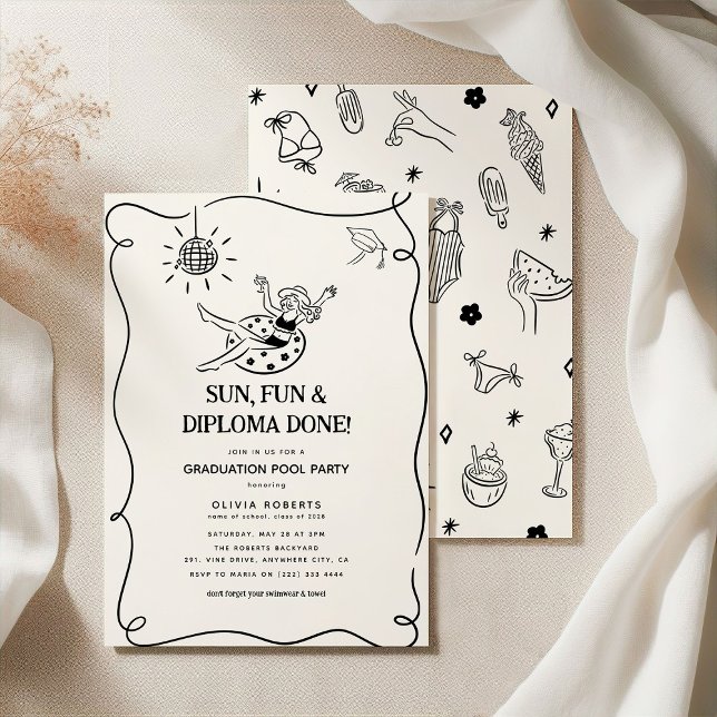 Girly Doodle Graduation Pool Party Invitation (Creator Uploaded)