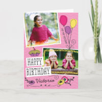 Girly Doodles Custom Photo Birthday Card